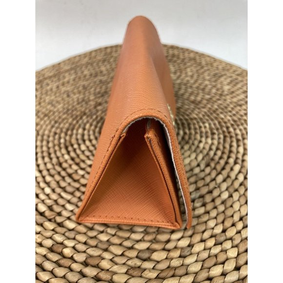 * Tory Burch Saffiano Leather Orange Eye Reading Glasses Case Gold Logo Snap - Picture 2 of 6